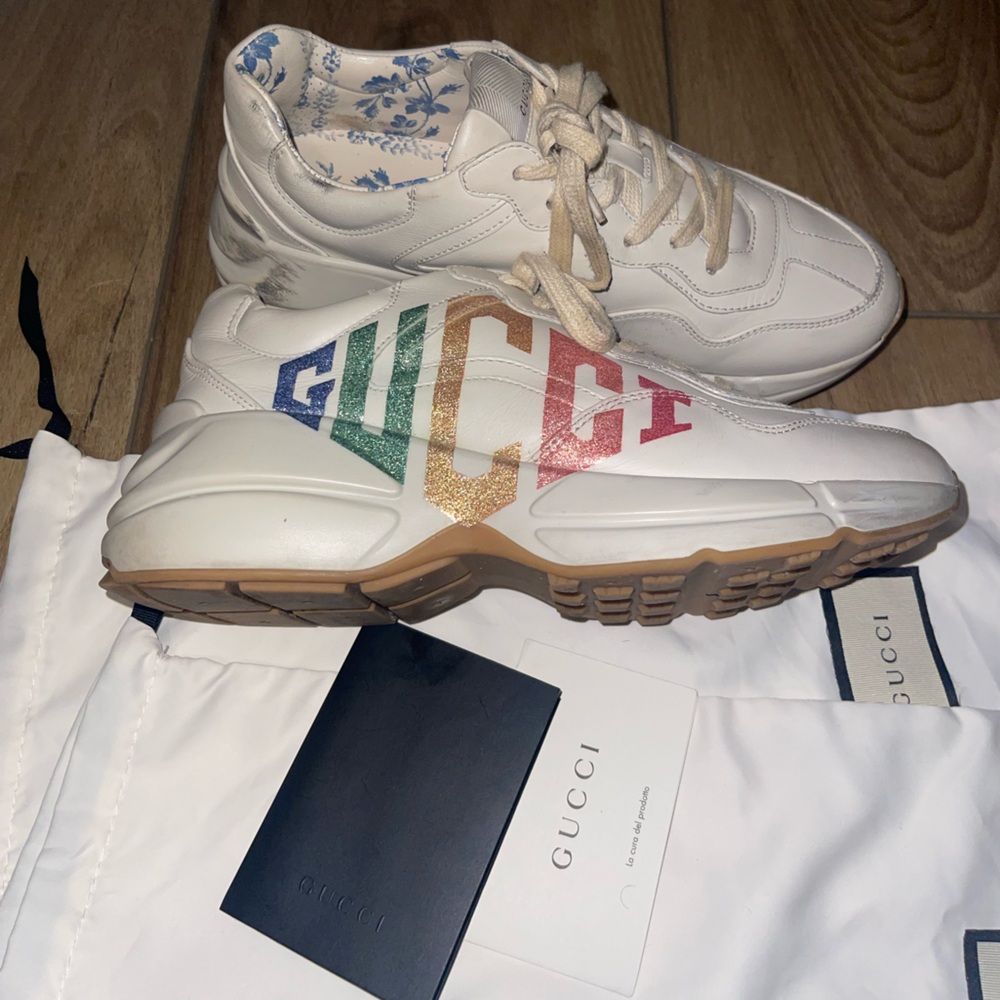 Gucci Cream Sneakers with Colorful Logo